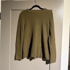 Theory Cashmere Wool Blend Olive Green Chunky Knit Sweater Sz Small Cozy Minimal